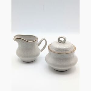 Vintage 70s Baroque Hearthside Stoneware Creamer Sugar Bowl Set Japan Speckled